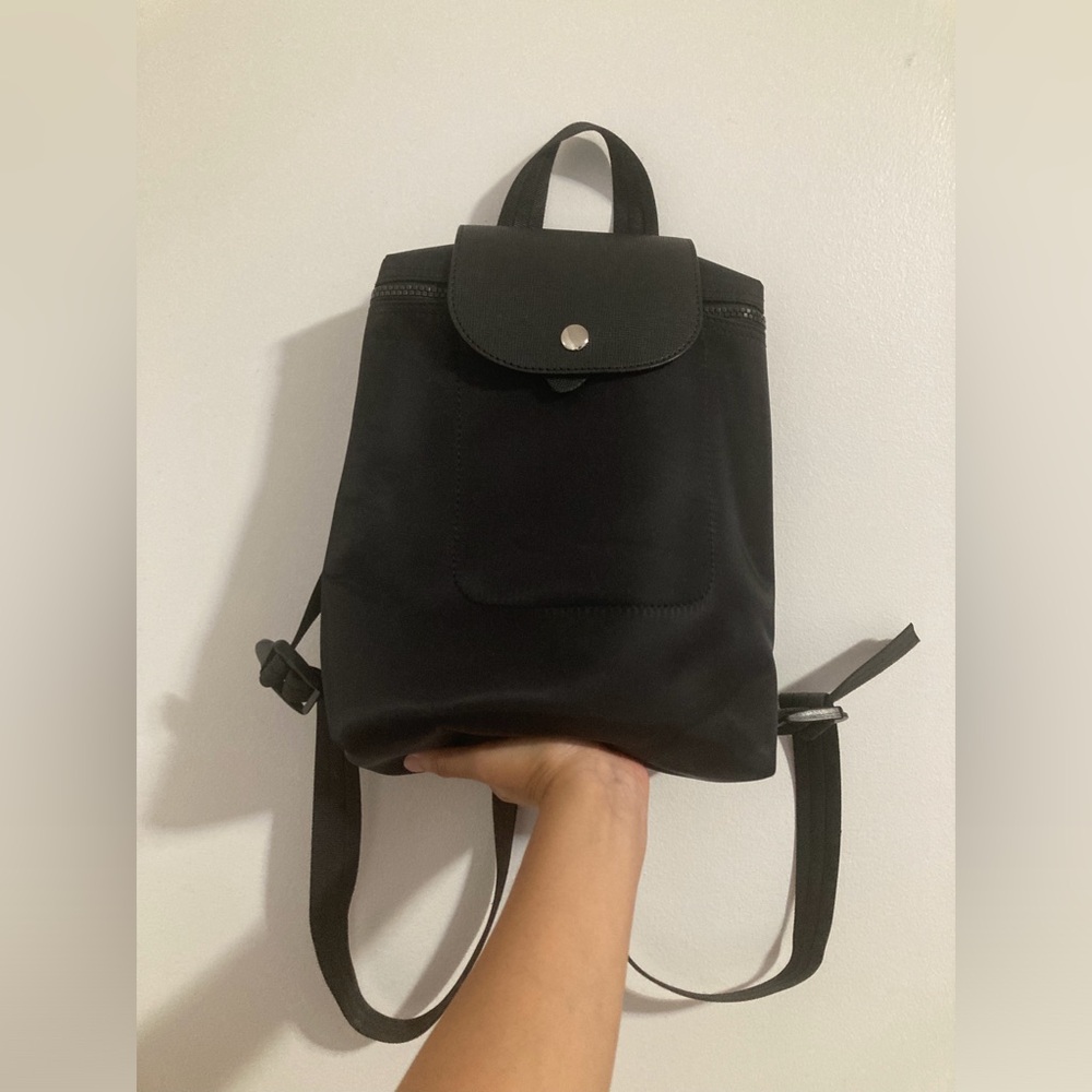 LC Black with Silver Hardware Zipper with Snap Button Closure Nylon Backpack Bag